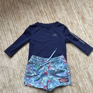 Vineyard Vines Kids Navy Rash Guard and Tropical Swim Shorts Set